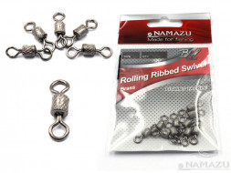 Вертлюг Namazu Pro ROLLING RIBBED SWIVEL, латунь, цв. Carbon, р. 10, test-4 кг уп. 10 шт.